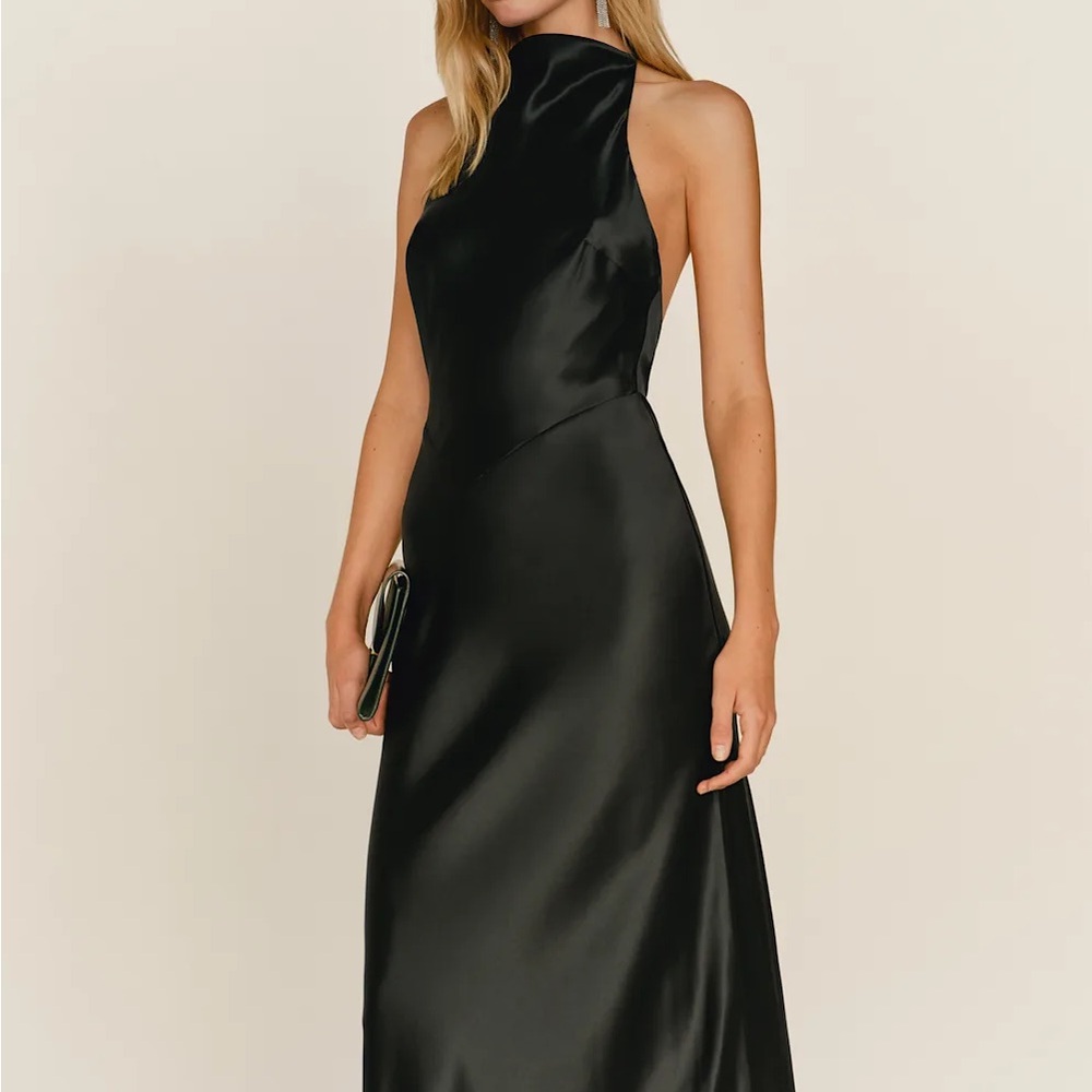 Reformation Bianca Black Backless Silk Dress